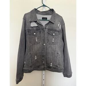 Risen Denim Distressed Denim Jacket Womens 3XL Gray Jean Jacket Rocker, Edgy